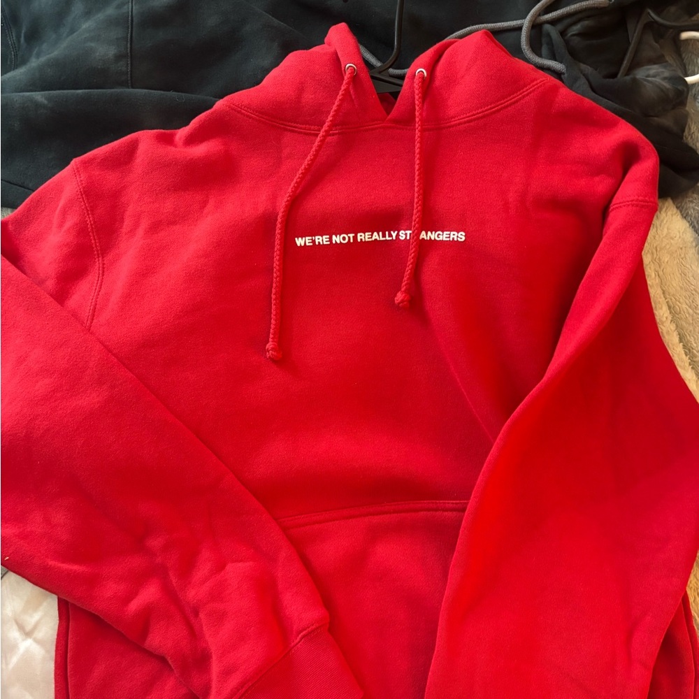 Red we’re not really strangers merch hoodie NEVER WORN